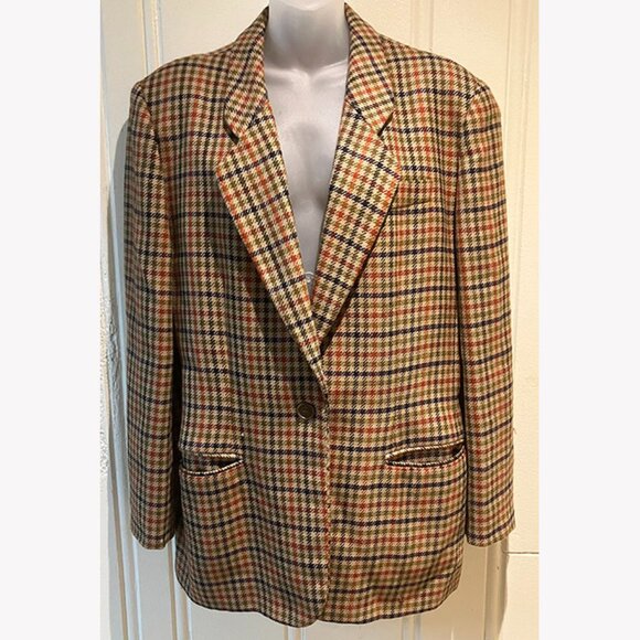 Vintage 80s Emporio Armani Blazer, Wool Checked Jacket - Picture 2 of 15